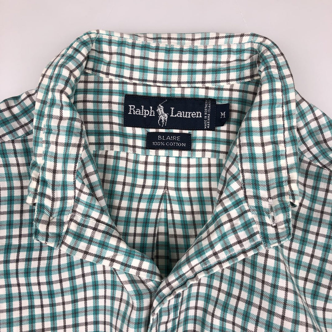Ralph Lauren BLAIRE long sleeve button down check shirt, men's size M cotton Emerald green Vintage Second Hand