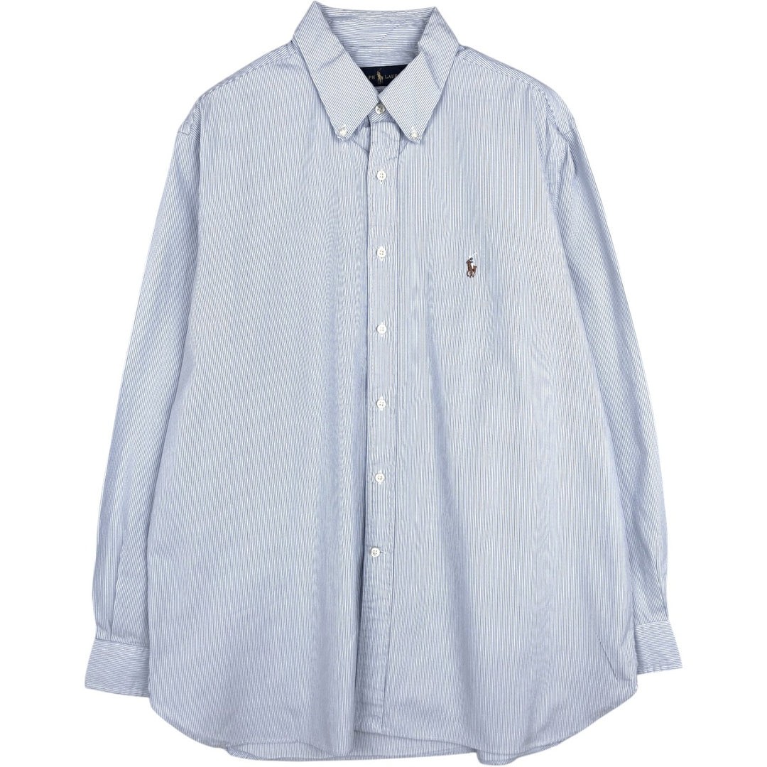 Ralph Lauren long sleeve button down striped shirt, men's XL size cotton Blue type light blue Vintage Second Hand