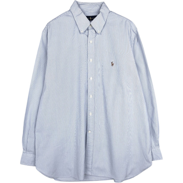 Ralph Lauren long sleeve button down striped shirt, men's XL size cotton Blue type light blue Vintage Second Hand