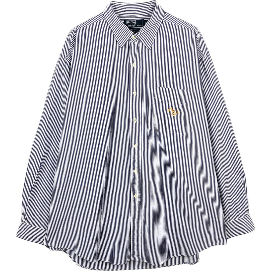 Ralph Lauren POLO by Ralph Lauren ELLIOTT Long-Sleeve Cotton Stripe Shirt, Men's Size XL (approx.) cotton white type Vintage Second Hand