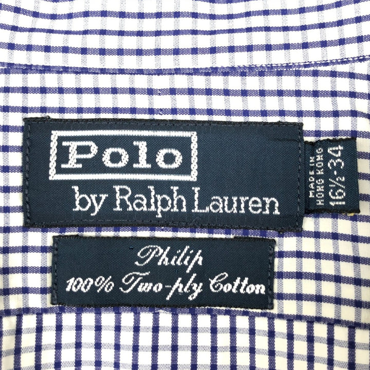 Ralph Lauren POLO by Ralph Lauren Philip Long-Sleeve Cotton Check Shirt, Men's Size XL (approx.) cotton blue type Vintage Second Hand