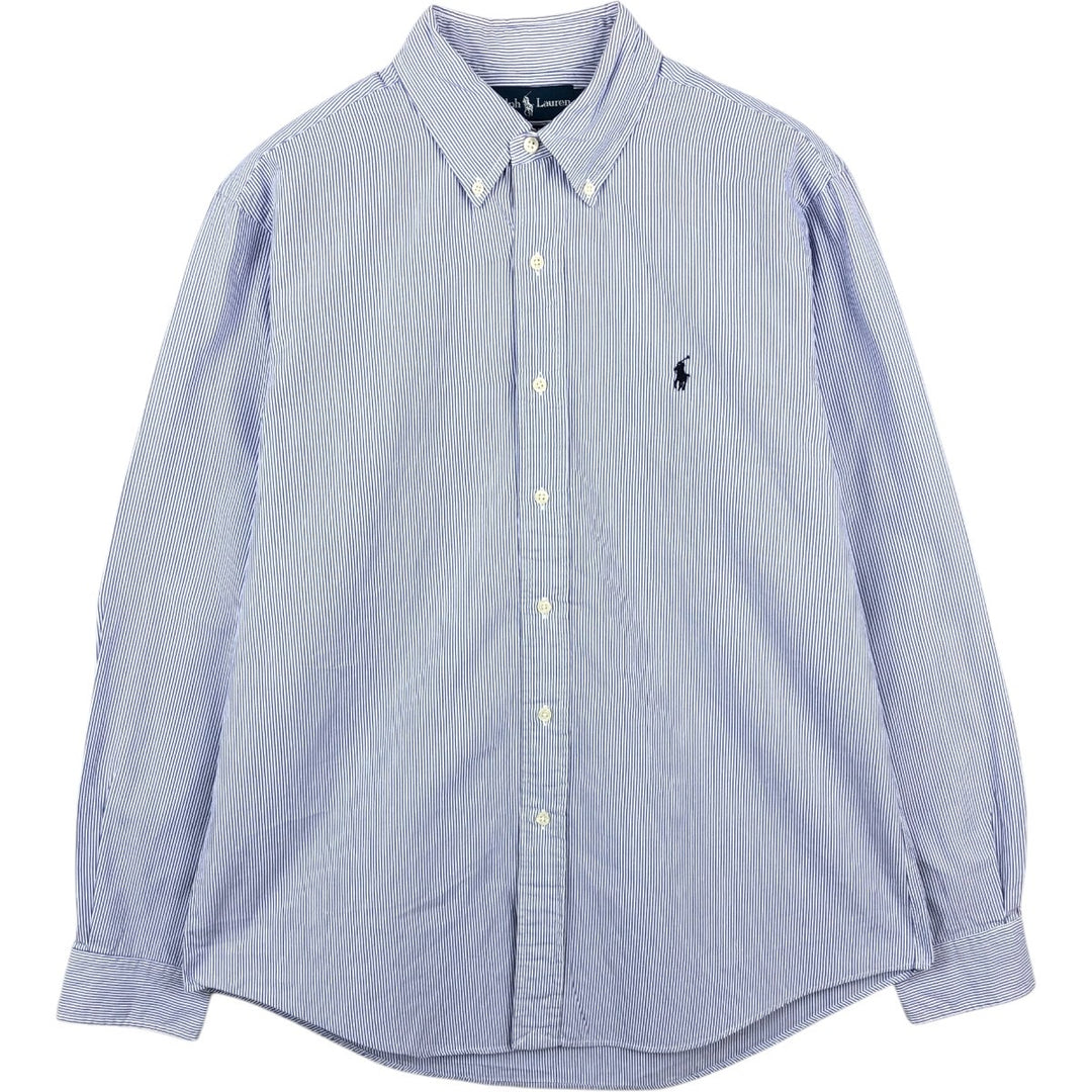 Ralph Lauren CUSTOM FIT long sleeve button down striped shirt men's size L cotton blue type Vintage Second Hand