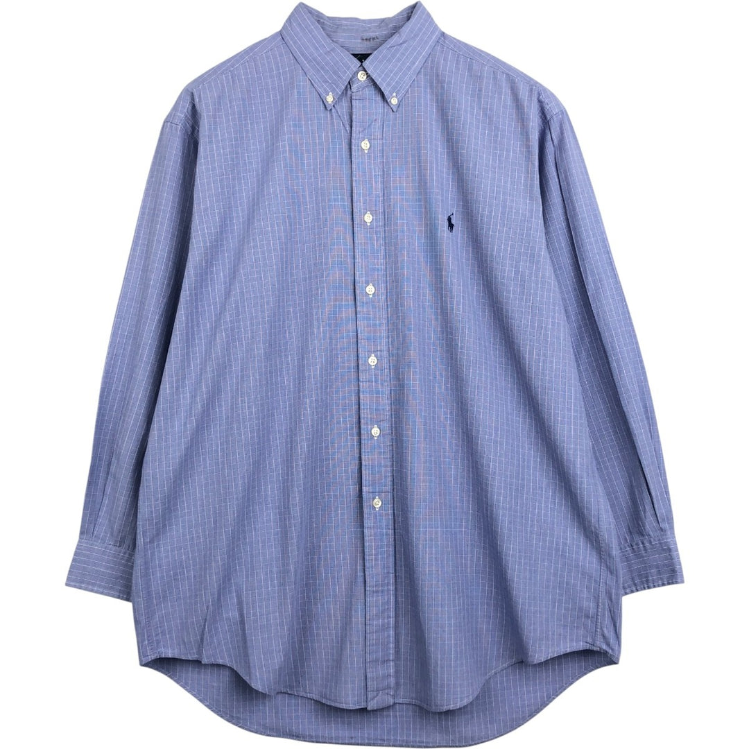 Ralph Lauren YARMOUTH Long-Sleeve Button-Down Check Shirt, Men's Size L (Equivalent), Lightweight cotton Purple type blue-purple Vintage Second Hand
