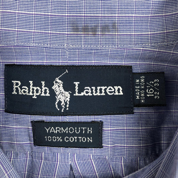 Ralph Lauren YARMOUTH Long-Sleeve Button-Down Check Shirt, Men's Size L (Equivalent), Lightweight cotton Purple type blue-purple Vintage Second Hand