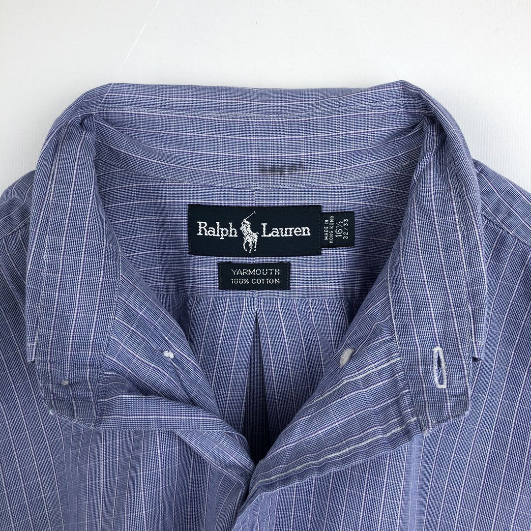 Ralph Lauren YARMOUTH Long-Sleeve Button-Down Check Shirt, Men's Size L (Equivalent), Lightweight cotton Purple type blue-purple Vintage Second Hand