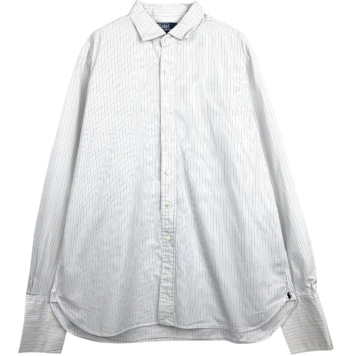 Ralph Lauren POLO by Ralph Lauren ESTATE CXUSTOMFIT Wide Collar Long Sleeve Striped Shirt with Cuffs, Men's Size XL (approx.) cotton white type Vintage Second Hand
