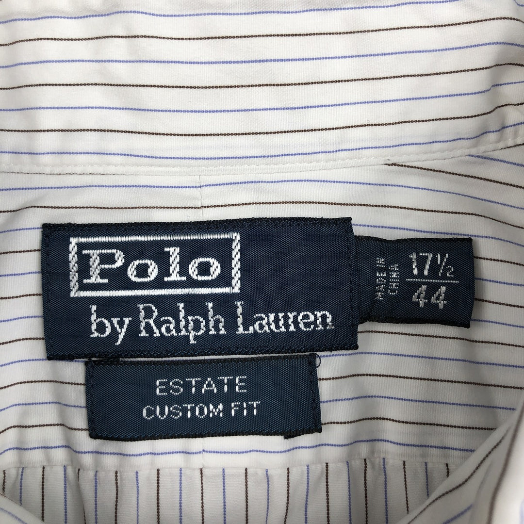 Ralph Lauren POLO by Ralph Lauren ESTATE CXUSTOMFIT Wide Collar Long Sleeve Striped Shirt with Cuffs, Men's Size XL (approx.) cotton white type Vintage Second Hand