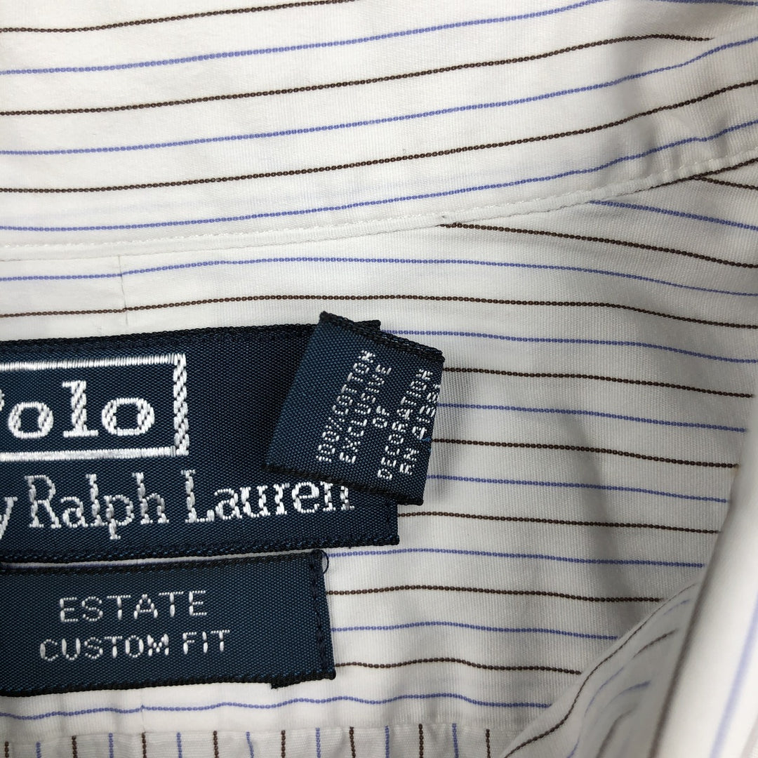 Ralph Lauren POLO by Ralph Lauren ESTATE CXUSTOMFIT Wide Collar Long Sleeve Striped Shirt with Cuffs, Men's Size XL (approx.) cotton white type Vintage Second Hand