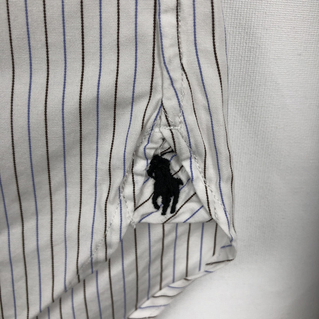 Ralph Lauren POLO by Ralph Lauren ESTATE CXUSTOMFIT Wide Collar Long Sleeve Striped Shirt with Cuffs, Men's Size XL (approx.) cotton white type Vintage Second Hand