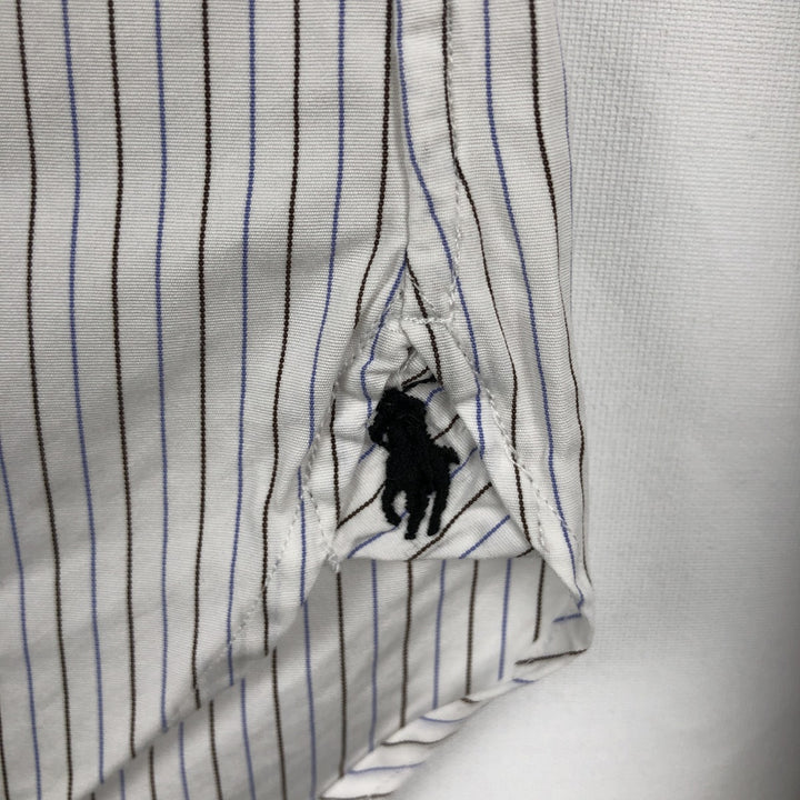 Ralph Lauren POLO by Ralph Lauren ESTATE CXUSTOMFIT Wide Collar Long Sleeve Striped Shirt with Cuffs, Men's Size XL (approx.) cotton white type Vintage Second Hand