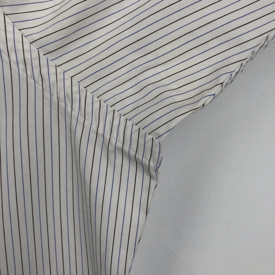 Ralph Lauren POLO by Ralph Lauren ESTATE CXUSTOMFIT Wide Collar Long Sleeve Striped Shirt with Cuffs, Men's Size XL (approx.) cotton white type Vintage Second Hand