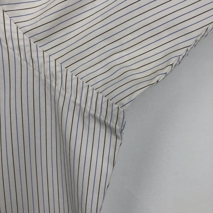 Ralph Lauren POLO by Ralph Lauren ESTATE CXUSTOMFIT Wide Collar Long Sleeve Striped Shirt with Cuffs, Men's Size XL (approx.) cotton white type Vintage Second Hand