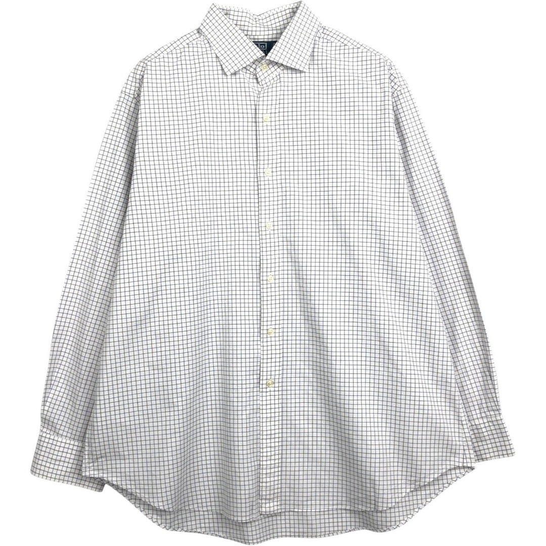 Ralph Lauren POLO by Ralph Lauren REGENT CLASSIC FIT Wide Collar Long Sleeve Check Shirt (Men's XL equivalent) cotton white type Vintage Second Hand