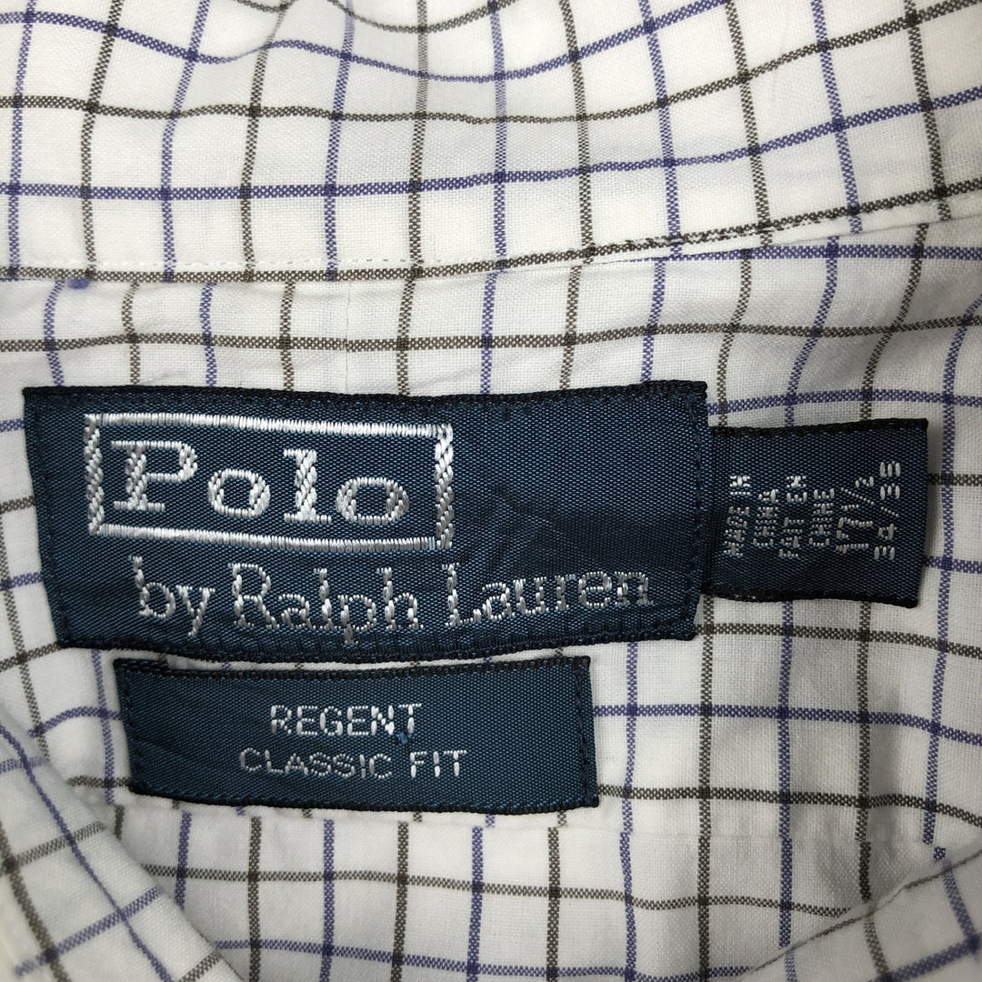 Ralph Lauren POLO by Ralph Lauren REGENT CLASSIC FIT Wide Collar Long Sleeve Check Shirt (Men's XL equivalent) cotton white type Vintage Second Hand