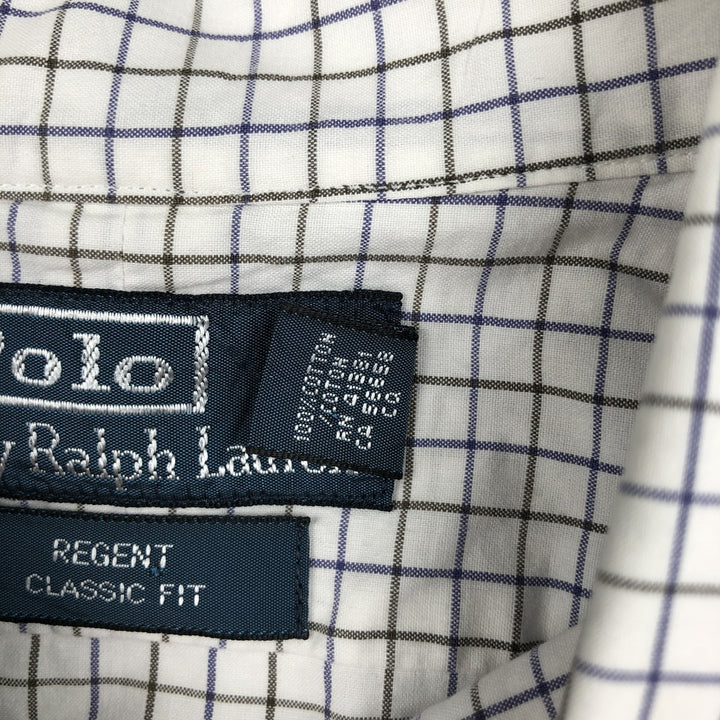 Ralph Lauren POLO by Ralph Lauren REGENT CLASSIC FIT Wide Collar Long Sleeve Check Shirt (Men's XL equivalent) cotton white type Vintage Second Hand
