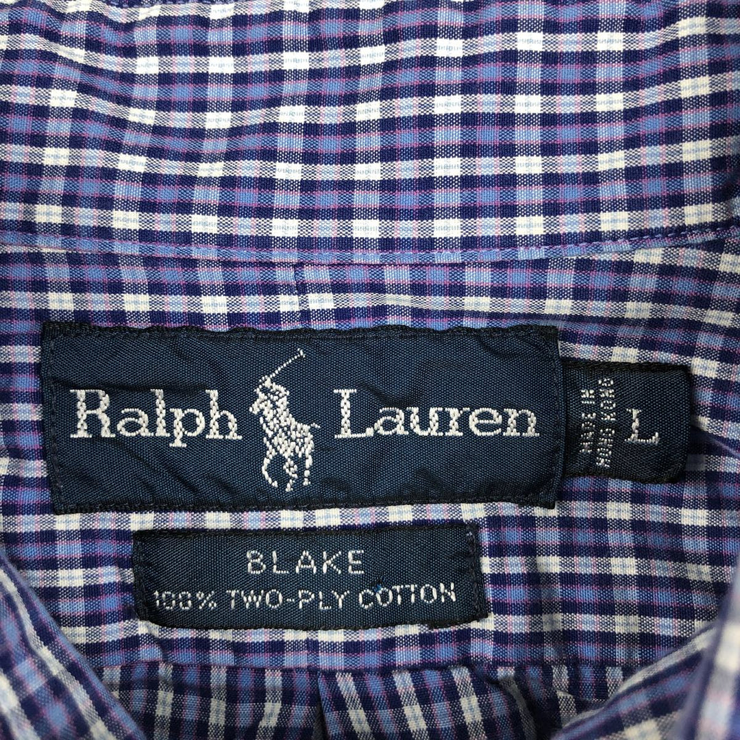 Ralph Lauren BLAKE long sleeve button down check shirt, men's size L cotton blue type Vintage Second Hand
