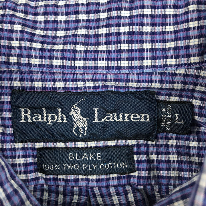 Ralph Lauren BLAKE long sleeve button down check shirt, men's size L cotton blue type Vintage Second Hand