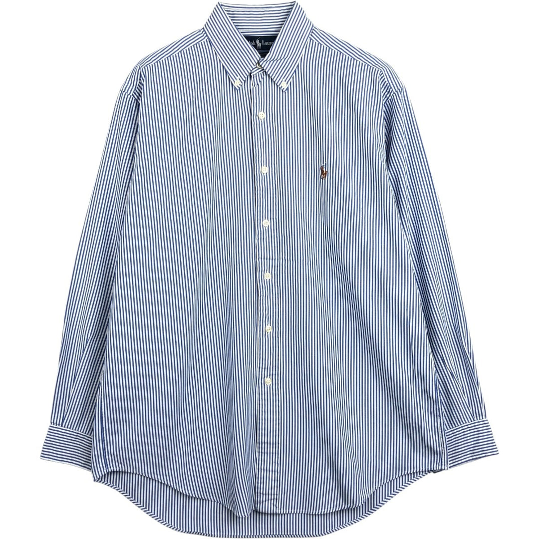 Ralph Lauren YARMOUTH Long Sleeve Button-Down Striped Shirt, Men's M Size cotton blue type Vintage Second Hand