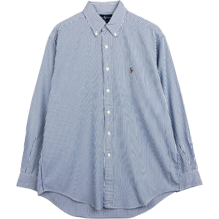 Ralph Lauren YARMOUTH Long Sleeve Button-Down Striped Shirt, Men's M Size cotton blue type Vintage Second Hand