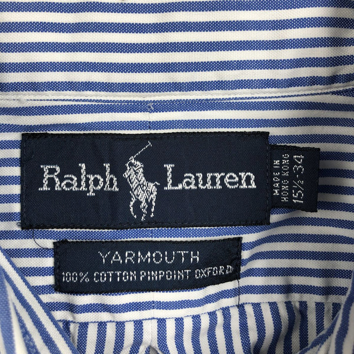 Ralph Lauren YARMOUTH Long Sleeve Button-Down Striped Shirt, Men's M Size cotton blue type Vintage Second Hand