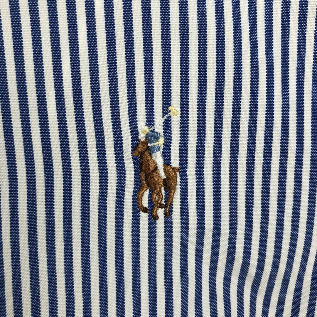Ralph Lauren YARMOUTH Long Sleeve Button-Down Striped Shirt, Men's M Size cotton blue type Vintage Second Hand