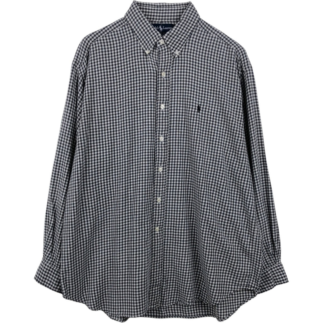 Ralph Lauren BLAIRE gingham check long-sleeve button-down check shirt, men's size XL cotton black type Vintage Second Hand