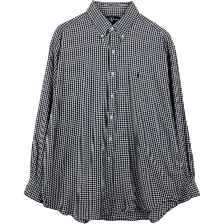 Ralph Lauren BLAIRE gingham check long-sleeve button-down check shirt, men's size XL cotton black type Vintage Second Hand