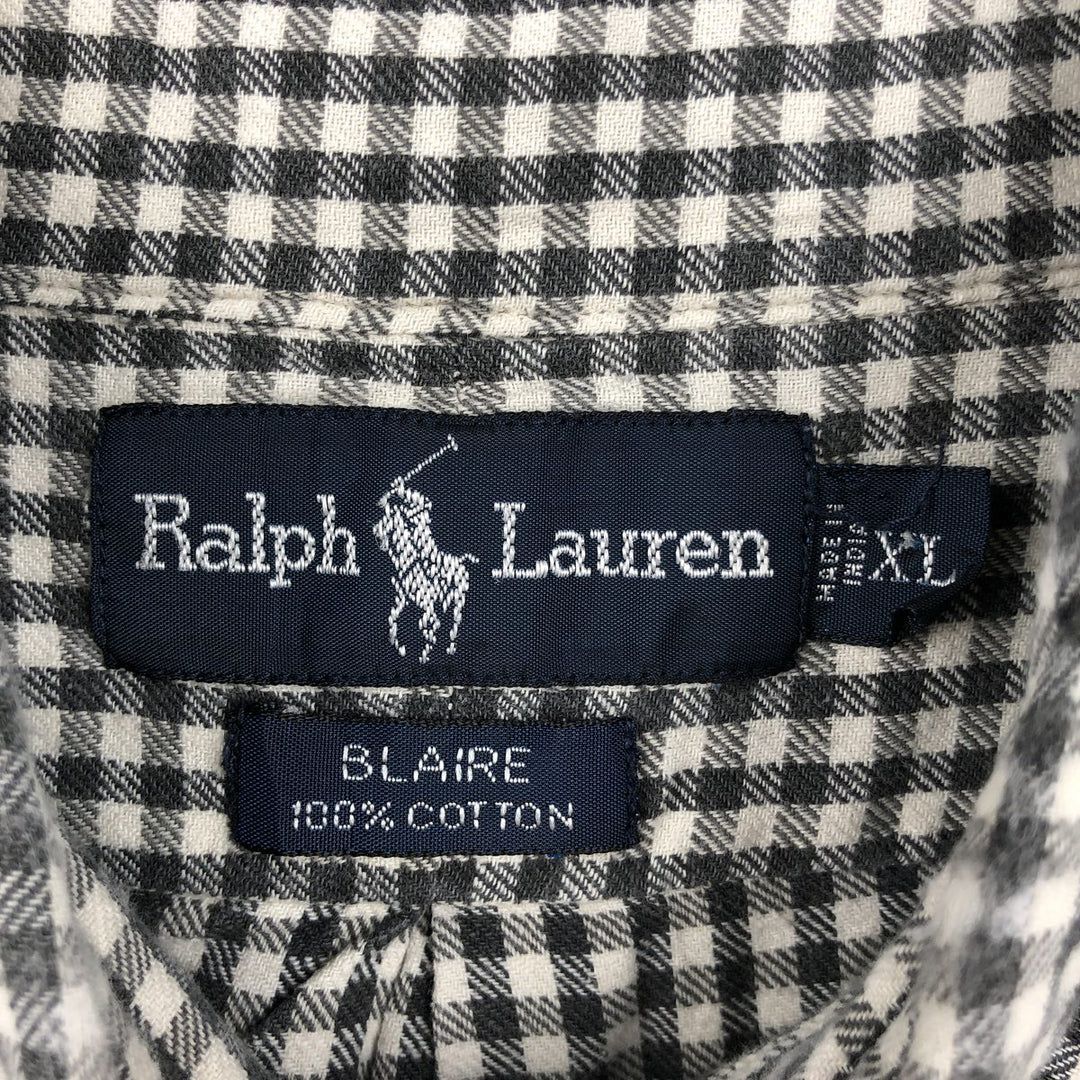 Ralph Lauren BLAIRE gingham check long-sleeve button-down check shirt, men's size XL cotton black type Vintage Second Hand