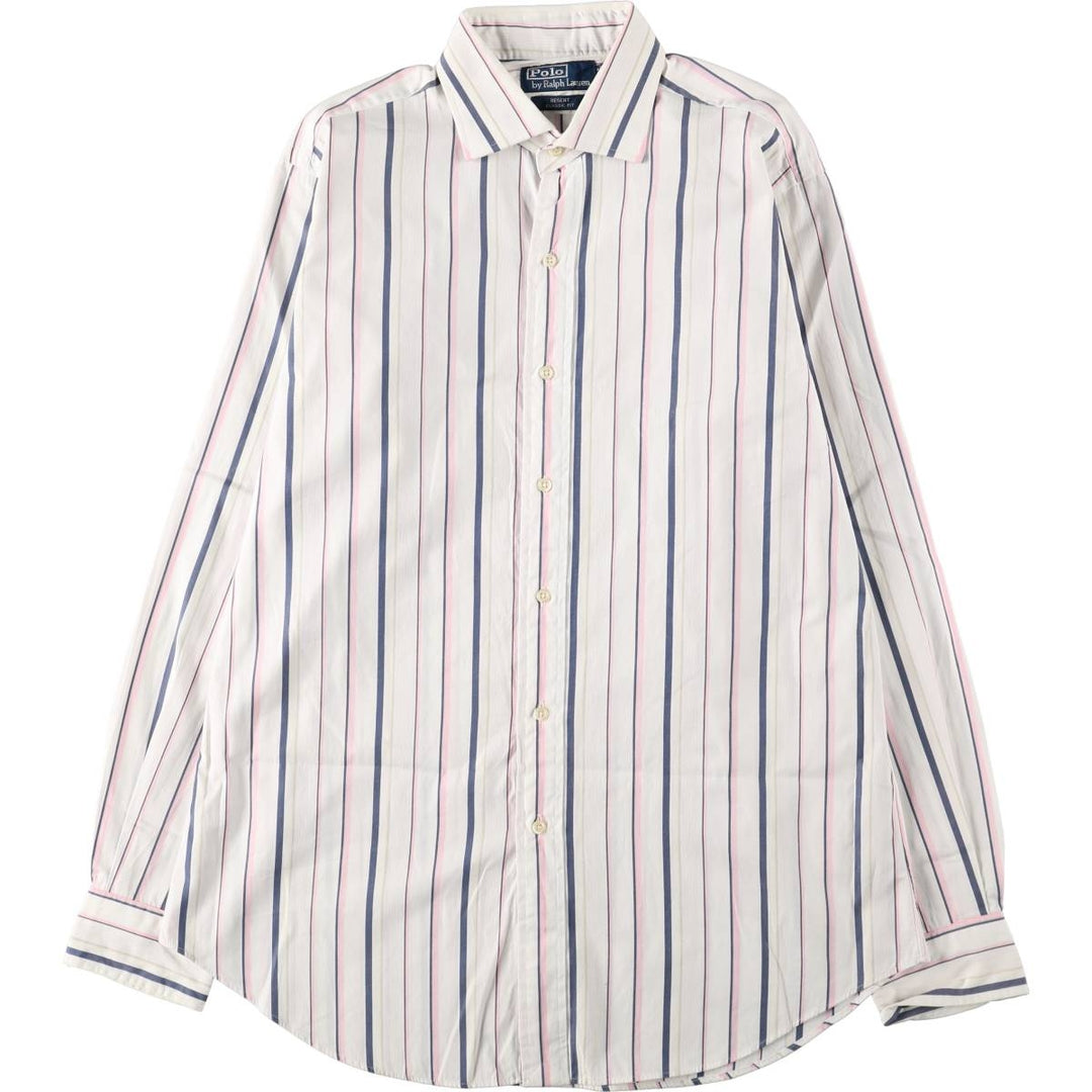 Ralph Lauren POLO by Ralph Lauren REGENT CLASSIC FIT Multi-stripe Long-Sleeve Cotton Stripe Shirt, Men's Size L (approx.) cotton white type Vintage Second Hand