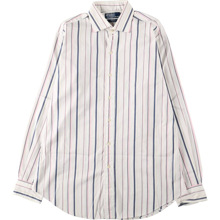 Ralph Lauren POLO by Ralph Lauren REGENT CLASSIC FIT Multi-stripe Long-Sleeve Cotton Stripe Shirt, Men's Size L (approx.) cotton white type Vintage Second Hand