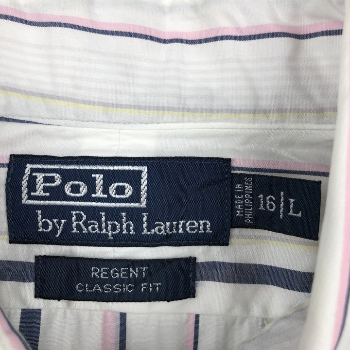 Ralph Lauren POLO by Ralph Lauren REGENT CLASSIC FIT Multi-stripe Long-Sleeve Cotton Stripe Shirt, Men's Size L (approx.) cotton white type Vintage Second Hand