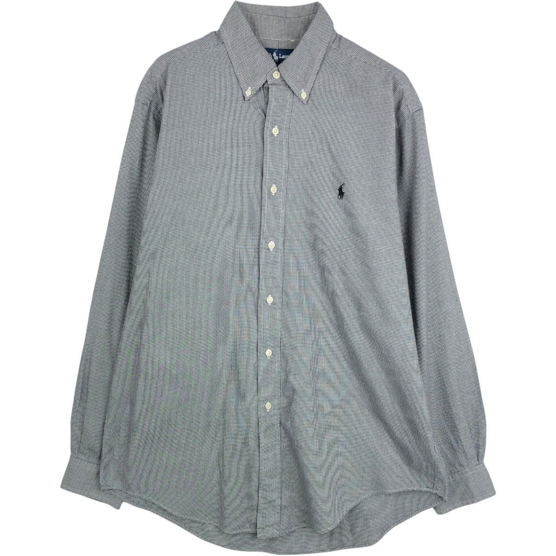 Ralph Lauren YARMOUTH Houndstooth Pattern Long Sleeve Button-Down Check Shirt, Men's Size Medium cotton black type Vintage Second Hand