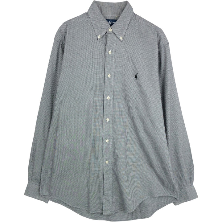 Ralph Lauren YARMOUTH Houndstooth Pattern Long Sleeve Button-Down Check Shirt, Men's Size Medium cotton black type Vintage Second Hand