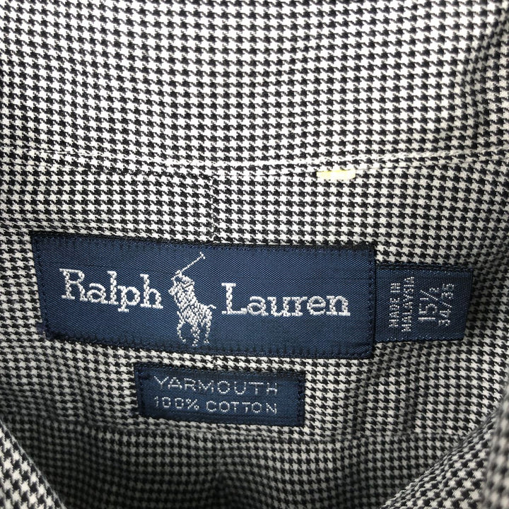Ralph Lauren YARMOUTH Houndstooth Pattern Long Sleeve Button-Down Check Shirt, Men's Size Medium cotton black type Vintage Second Hand
