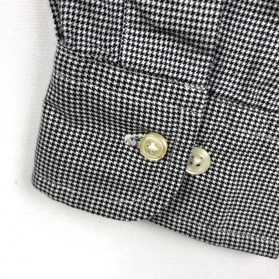 Ralph Lauren YARMOUTH Houndstooth Pattern Long Sleeve Button-Down Check Shirt, Men's Size Medium cotton black type Vintage Second Hand