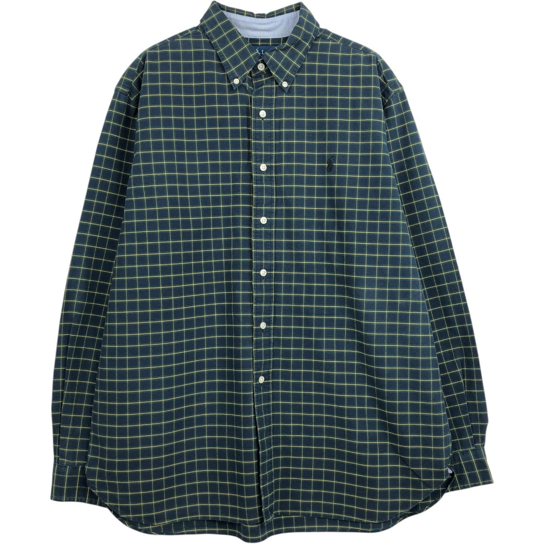 Ralph Lauren Classic Fit Long Sleeve Button Down Check Shirt Men's XL cotton dark green Vintage Second Hand