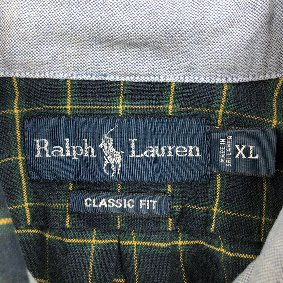 Ralph Lauren Classic Fit Long Sleeve Button Down Check Shirt Men's XL cotton dark green Vintage Second Hand