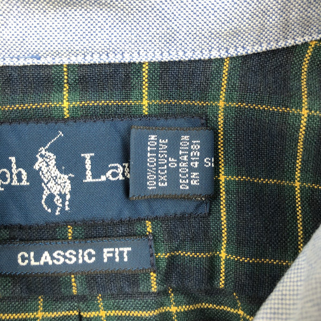 Ralph Lauren Classic Fit Long Sleeve Button Down Check Shirt Men's XL cotton dark green Vintage Second Hand