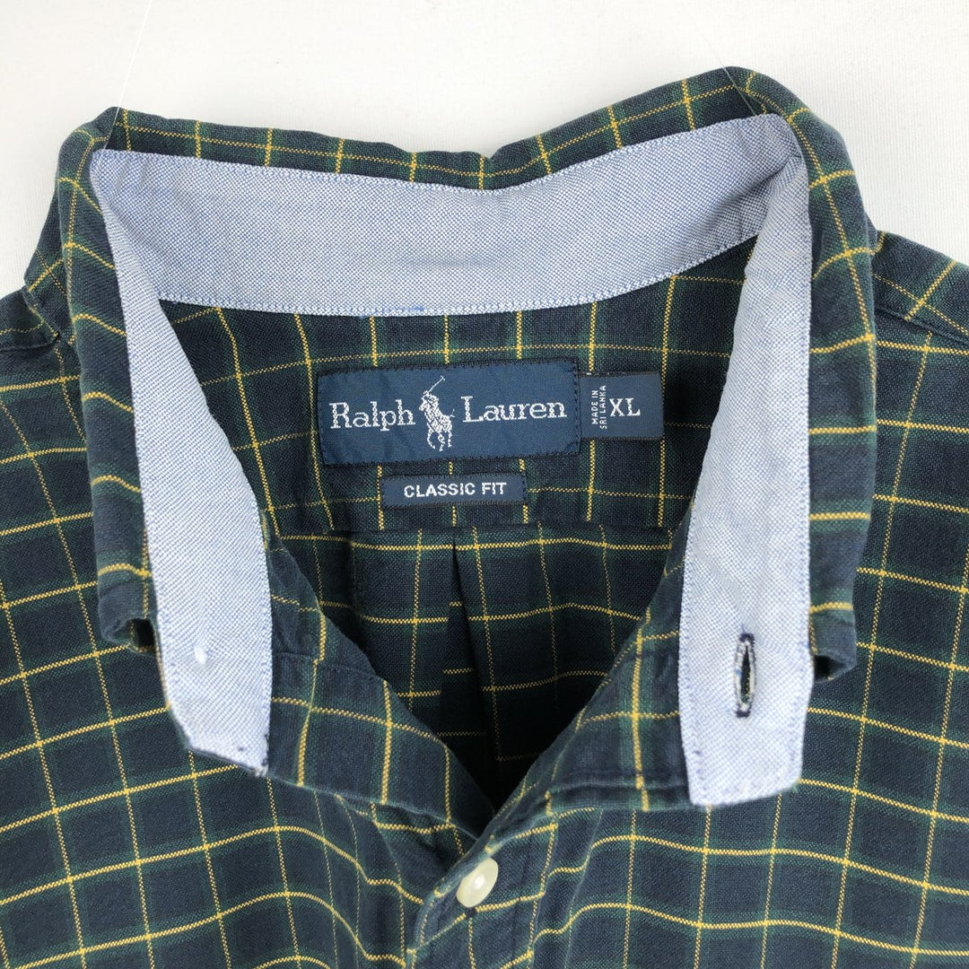 Ralph Lauren Classic Fit Long Sleeve Button Down Check Shirt Men's XL cotton dark green Vintage Second Hand
