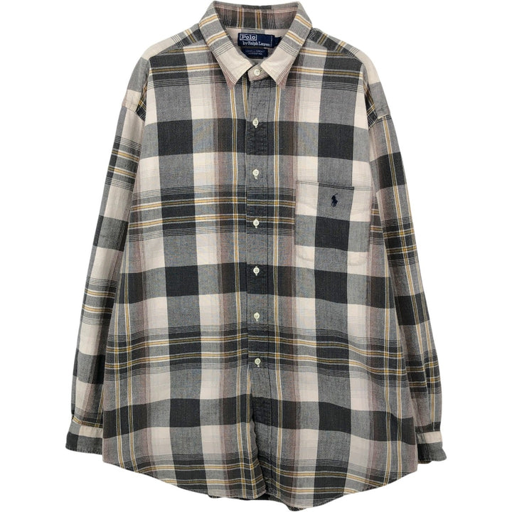 Ralph Lauren POLO by Ralph Lauren LOWELL SPORT Long-Sleeve Flannel Check Shirt, Men's Size XL (approx.) cotton brown type Vintage Second Hand