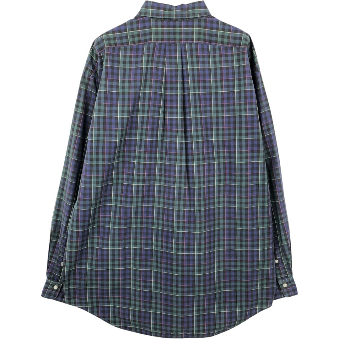 Ralph Lauren long sleeve button down check shirt, men's size L cotton navy blue type Vintage Second Hand