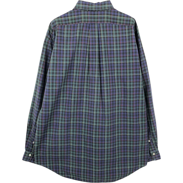 Ralph Lauren long sleeve button down check shirt, men's size L cotton navy blue type Vintage Second Hand