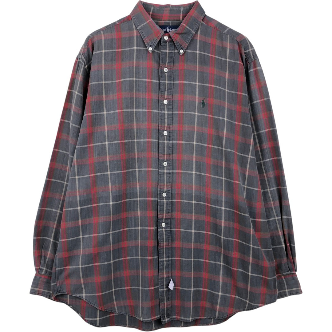 Ralph Lauren long sleeve button down check shirt, men's XL size cotton Charcoal Vintage Second Hand