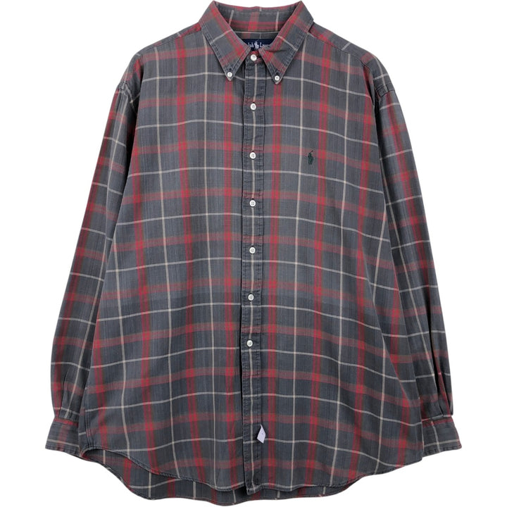 Ralph Lauren long sleeve button down check shirt, men's XL size cotton Charcoal Vintage Second Hand