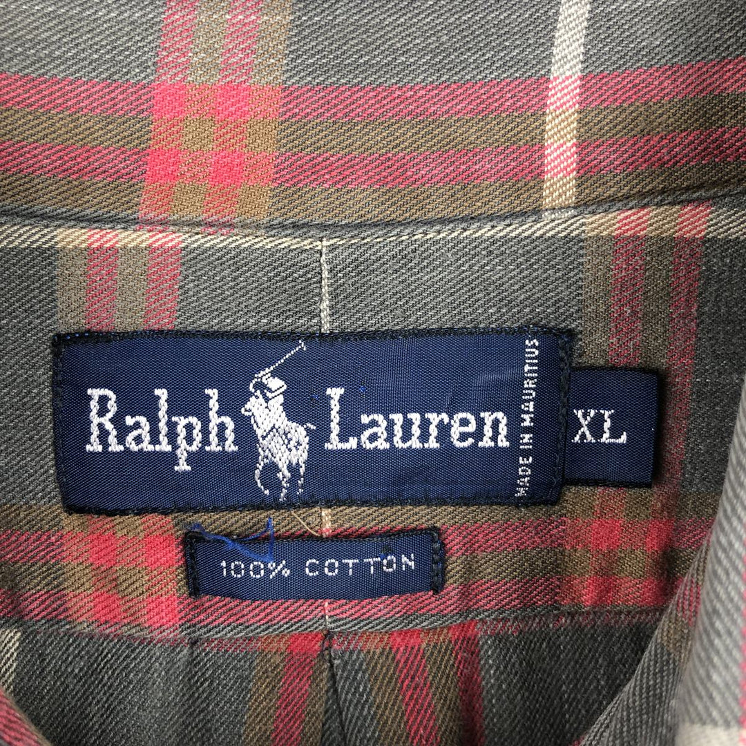 Ralph Lauren long sleeve button down check shirt, men's XL size cotton Charcoal Vintage Second Hand