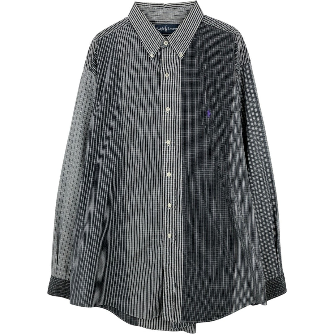 Ralph Lauren CLASSIC FIT Crazy Pattern Long Sleeve Button-Down Check Shirt, Men's Size XL (approx.) cotton gray type Vintage Second Hand