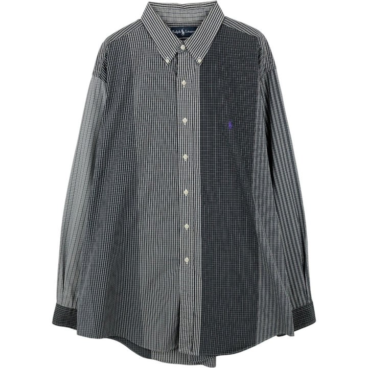 Ralph Lauren CLASSIC FIT Crazy Pattern Long Sleeve Button-Down Check Shirt, Men's Size XL (approx.) cotton gray type Vintage Second Hand