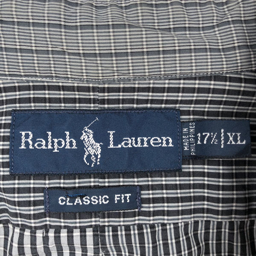 Ralph Lauren CLASSIC FIT Crazy Pattern Long Sleeve Button-Down Check Shirt, Men's Size XL (approx.) cotton gray type Vintage Second Hand