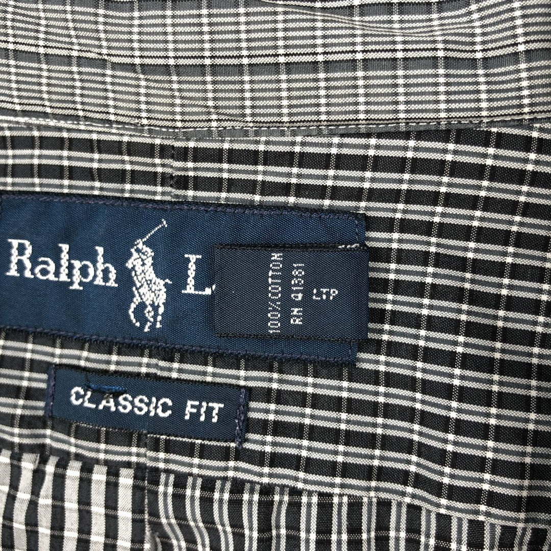 Ralph Lauren CLASSIC FIT Crazy Pattern Long Sleeve Button-Down Check Shirt, Men's Size XL (approx.) cotton gray type Vintage Second Hand