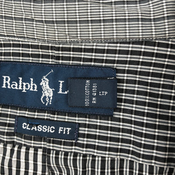 Ralph Lauren CLASSIC FIT Crazy Pattern Long Sleeve Button-Down Check Shirt, Men's Size XL (approx.) cotton gray type Vintage Second Hand